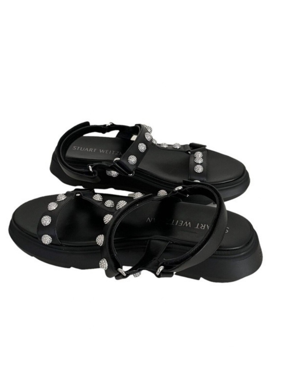 STUART WEITZMAN Zoelie Black Crystal Ball Sandals Womens Leather Size 11.5